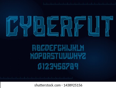 Tech hologram alphabet font in sci fi style. Typography modern space cyber font set for logo, poster, games, interface and movie. Vector Illustration. EPS 10