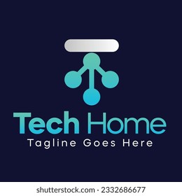 Tech home TH connection icon logo design
