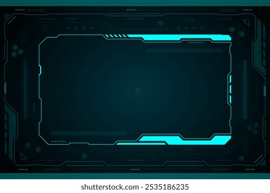 Tech HUD Frame: Futuristic Teal Digital Interface vector technology abstract design.