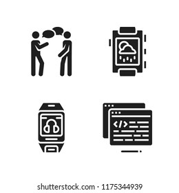 tech icon. 4 tech vector icons set. conversation, html and smartwatch icons for web and design about tech theme