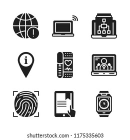 tech icon. 9 tech vector icons set. worldwide, smartwatch and fingerprint icons for web and design about tech theme