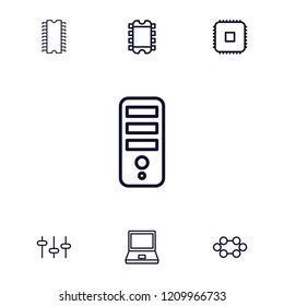 Tech icon. collection of 7 tech outline icons such as cpu, laptop, equalizer. editable tech icons for web and mobile.