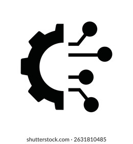 Tech icon representing innovation and progress through interconnected gears and digital elements