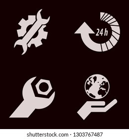 tech icon set with update hours, wrench gear and hand and globe vector illustration