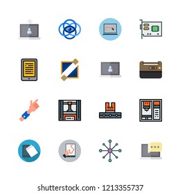 tech icon set. vector set about virtual reality, tablet, industrial robot and data storage icons set.