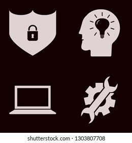 tech icon set with wrench gear, laptop and shield lock security vector illustration