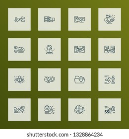 Tech icons line style set with cloud services, big data analysis, encryption and other repair elements. Isolated vector illustration tech icons.