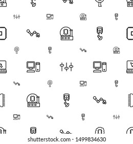 tech icons pattern seamless white background. Included editable outline CPU, equalizer, CPU in tree, robot arm, pc, laptop, cpu icons. tech icons for web and mobile.