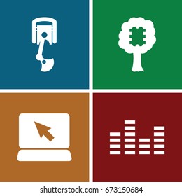 Tech icons set. set of 4 tech filled icons such as equalizer, robot arm, cpu in tree