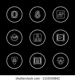 Tech icons set with AI robot, data protection and cyber security elements. Set of tech icons and setting concept. Editable vector elements for logo app UI design.