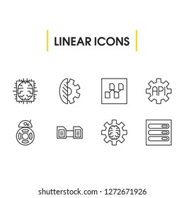 Tech icons set with bio, technology and software elements. Set of tech icons and artificial intelligence concept. Editable vector elements for logo app UI design.
