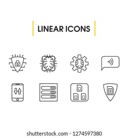 Tech icons set with center, intelligence and data elements. Set of tech icons and document safety concept. Editable vector elements for logo app UI design.