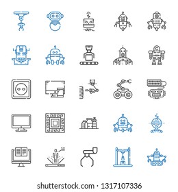 tech icons set. Collection of tech with robot, industrial robot, computer, proteins, pattern, socket. Editable and scalable tech icons.