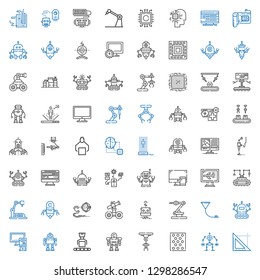 tech icons set. Collection of tech with triangle, robot, bubble warp, industrial robot, pc, funnel, computer, d printer, hologram, artificial intelligence. Editable and scalable tech icons.