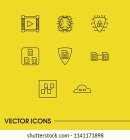 Tech icons set with data structure, data transfer and data protection elements. Set of tech icons and archive concept. Editable vector elements for logo app UI design.