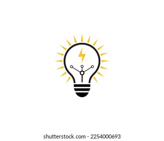 Tech Idea And Light Bulb Icon Logo Design With Bolt Symbol Vector Element.