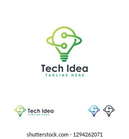 Tech Idea logo designs concept vector, Light bulb with Wire logo designs vector