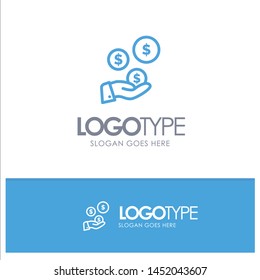 tech Industry, Hand, Dollar, Industry Blue outLine Logo with place for tagline