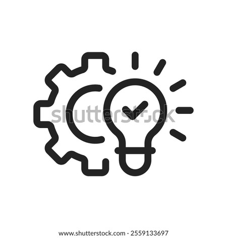 tech industry icon with gear and lightbulb. linear simple trend modern insight logotype graphic art design element isolated on white. concept of abstract creative industry or innovation solution idea