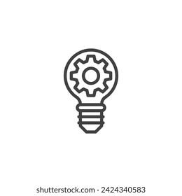 Icono de línea de innovación tecnológica. signo de estilo lineal para concepto móvil y diseño web. Bombilla de luz con un icono vector de contorno de engranajes. Símbolo, ilustración del logotipo. Gráficos vectoriales