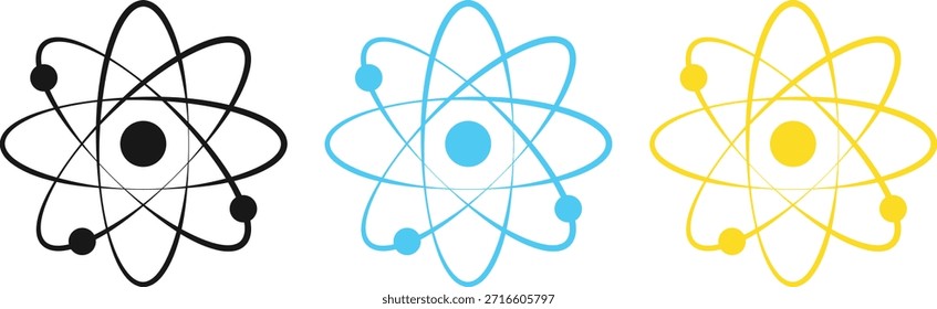 Símbolos de Tecnología e Innovación. Icono atómico Diseño gráfico. Mundo microscópico y signos tecnológicos. Símbolos de Tecnología e Innovación
