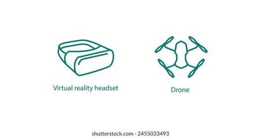 Tech Innovation Vector Icons: Virtual Reality Headset and Drone