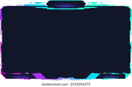 Tech interface screen frame in neon cyber style isolated on white background