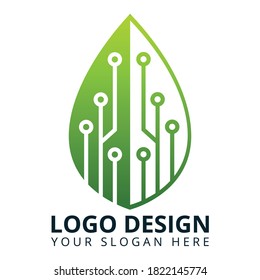 Diseño de logotipo profesional de jungla tecnológica con hoja
