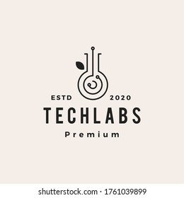 etiqueta de laboratorio de tecnología hoja hipster vintage logo vectorial ilustración icono