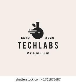 tech lab labs leaf hipster vintage logo vector icon illustration