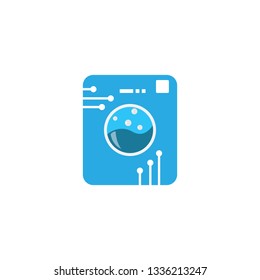 Tech Laundry Icon Logo Design Element. Washing machine with cloth circuit vector design