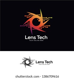 tech lens logo designs, simple line art technology logo designs