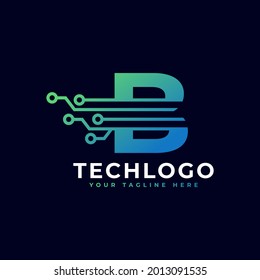 Tech Letter B Logo. Futuristic Vector Logo Template with Green and Blue Gradient Color. Geometric Shape. Usable for Business and Technology Logos.