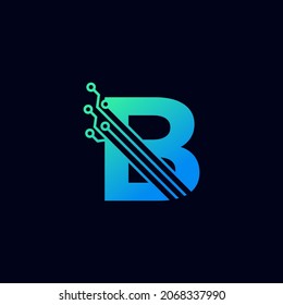 Tech Letter B Logo. Futuristic Vector Logo Template with Green and Blue Gradient Color. Geometric Shape. Usable for Business and Technology Logos.