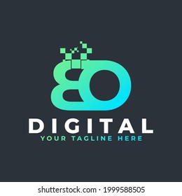 Logo de Tech Letter BO. Forma geométrica azul y verde con puntos de píxeles cuadrados. Usable para Logos de Negocios y Tecnología. Elemento de plantilla Ideas de diseño.