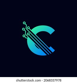 Logo de la carta técnica C. Plantilla de logotipo vectorial futurista con color gradiente verde y azul. Forma geométrica. Usable para Logos de Negocios y Tecnología.