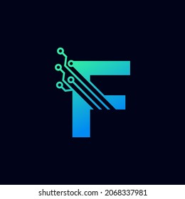 Tech Letter F Logo. Futuristische Vektor-Logo-Vorlage mit Farbe Grün und Blau. Geometrische Form. Für Unternehmens- und Technologielogos geeignet.