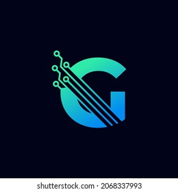 Logotipo de la carta técnica G. Plantilla de logotipo vectorial futurista con color gradiente verde y azul. Forma geométrica. Usable para Logos de Negocios y Tecnología.