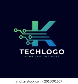 Tech Letter K Logo. Futuristic Vector Logo Template with Green and Blue Gradient Color. Geometric Shape. Usable for Business and Technology Logos.
