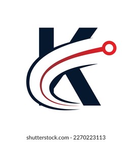 Tech Letter K Rot-Schwarz-Logo. Futuristische Vektor-Logo-Vorlage mit Farbe Grün und Blau. Geometrische Form. Für Unternehmens- und Technologielogos verwendbar
