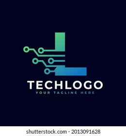 Tech Letter L Logo. Futuristic Vector Logo Template with Green and Blue Gradient Color. Geometric Shape. Usable for Business and Technology Logos.