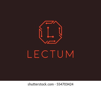 Tech letter L logotype. Line art chip creative sign symbol. Science universal vector logo icon.