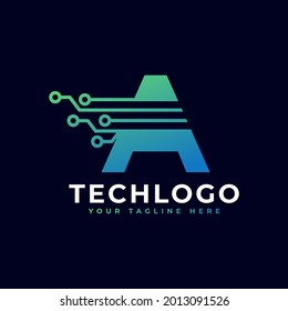 Tech Letter A Logo. Futuristic Vector Logo Template with Green and Blue Gradient Color. Geometric Shape. Usable for Business and Technology Logos.