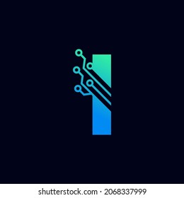 Tech Letter I Logo. Futuristic Vector Logo Template with Green and Blue Gradient Color. Geometric Shape. Usable for Business and Technology Logos.
