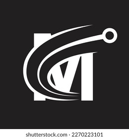 Tech Letter M black Logo . Futuristic Vector Logo Template with Green and Blue Gradient Color. Geometric Shape. Usable for Business and Technology Logos