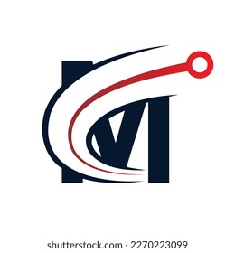 Tech Letter M red and black Logo . Futuristic Vector Logo Template with Green and Blue Gradient Color. Geometric Shape. Usable for Business and Technology Logos