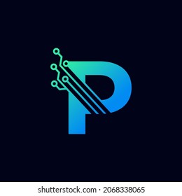 Tech Letter P Logo. Futuristic Vector Logo Template with Green and Blue Gradient Color. Geometric Shape. Usable for Business and Technology Logos.
