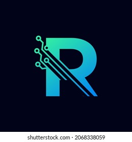 Tech Letter R Logo. Futuristic Vector Logo Template with Green and Blue Gradient Color. Geometric Shape. Usable for Business and Technology Logos.