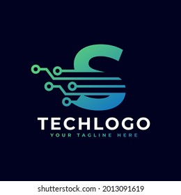 Tech Letter S Logo. Futuristic Vector Logo Template with Green and Blue Gradient Color. Geometric Shape. Usable for Business and Technology Logos.