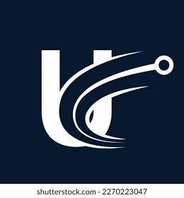 Letra técnica logotipo negro U. Plantilla de logotipo vectorial futurista con color gradiente verde y azul. Forma geométrica. Usable para Logos de Negocios y Tecnología